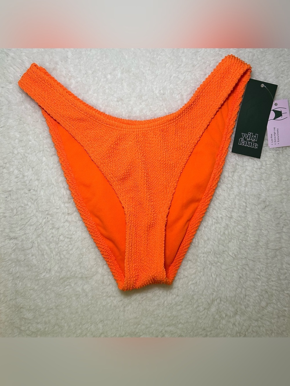 Wild Fable Textured Low Rise Extra High Leg Cheeky Orange Bikini Bottoms XS NEW